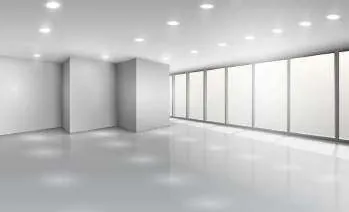 Office space lit with LED panel lights